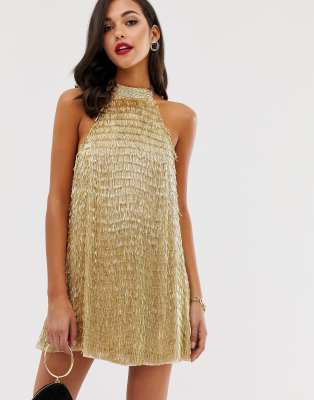 gold tassel dress