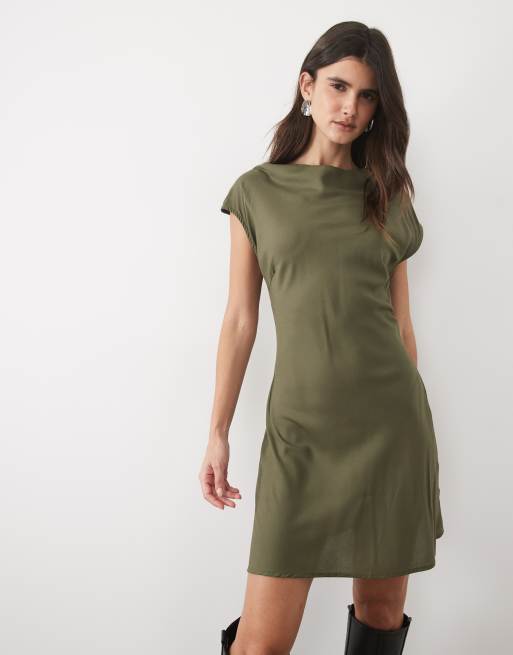 ASOS DESIGN high neck mini dress in khaki and orange, 2 of 4