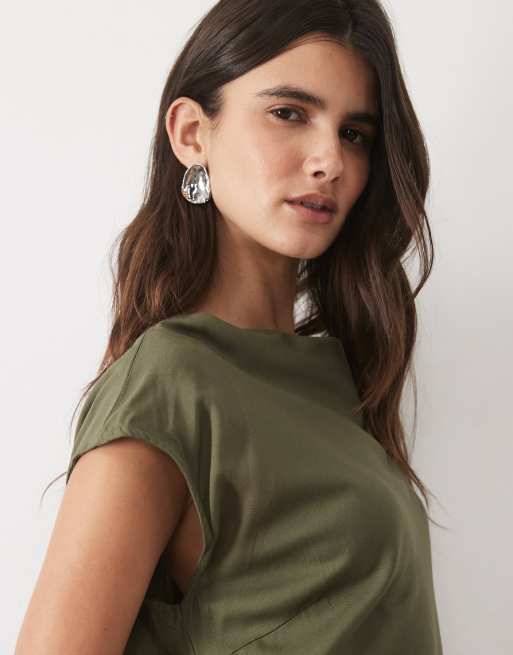 ASOS DESIGN high neck mini dress in khaki and orange, 3 of 4