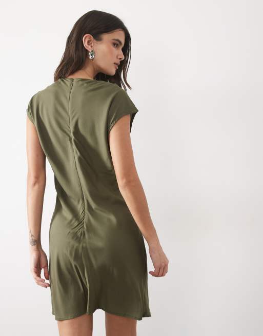 ASOS DESIGN high neck mini dress in khaki and orange, 4 of 4