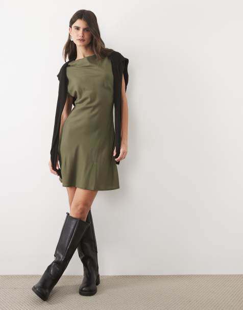 ASOS DESIGN high neck mini dress in khaki  - view 1