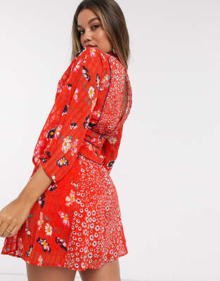 red floral high neck dress