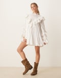 [ASOS DESIGN] ASOS DESIGN high neck mini dress with angled frills in white 8 WHITE
