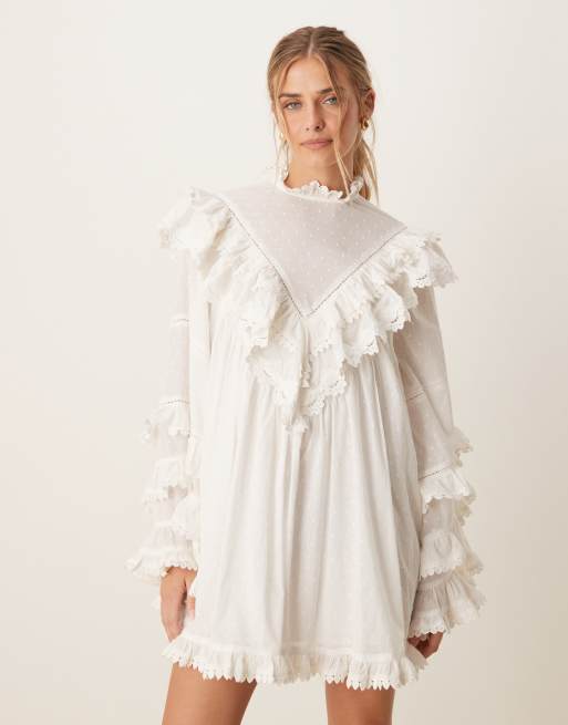 ASOS DESIGN high neck mini dress with angled ruffles in white