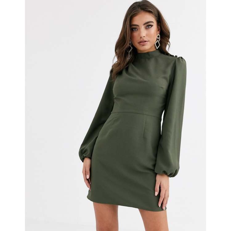 High neck long on sale sleeve long dress