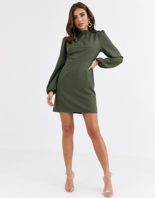 high neck mini dress long sleeve