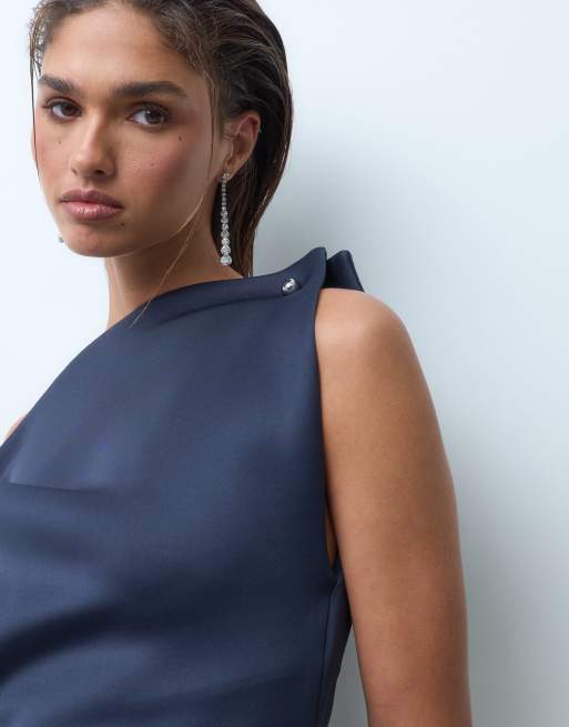 ASOS DESIGN high neck mini dress with silver hardware in navy scuba-style fabric, 4 of 4
