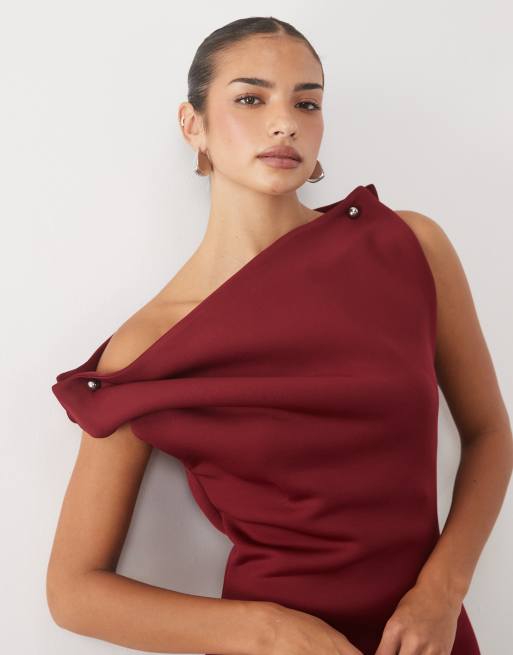 ASOS DESIGN high neck mini dress with silver hardware in wine scuba-style fabric, 4 of 4