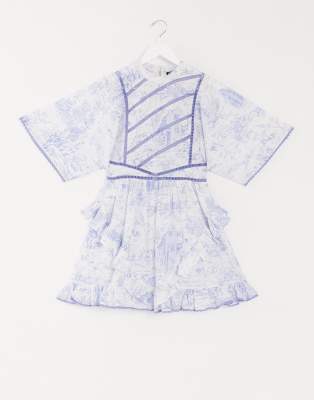 blue and white toile dress