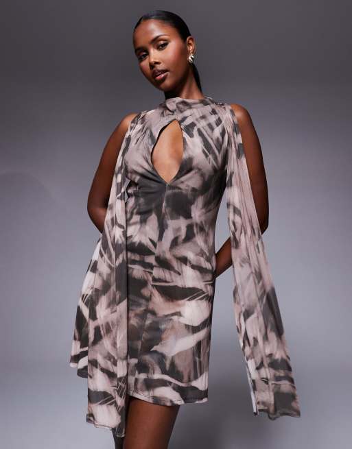 ASOS DESIGN high neck mini swing dress with sash detail in animal print, 4 of 4