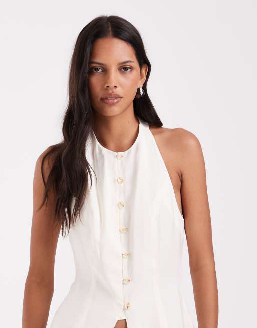 ASOS DESIGN high neck modal vest in cream - part of a set, 2 of 4