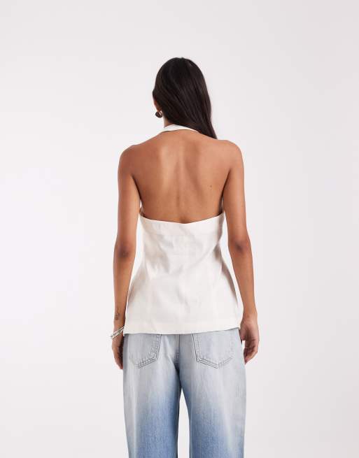 ASOS DESIGN high neck modal vest in cream - part of a set, 4 of 4