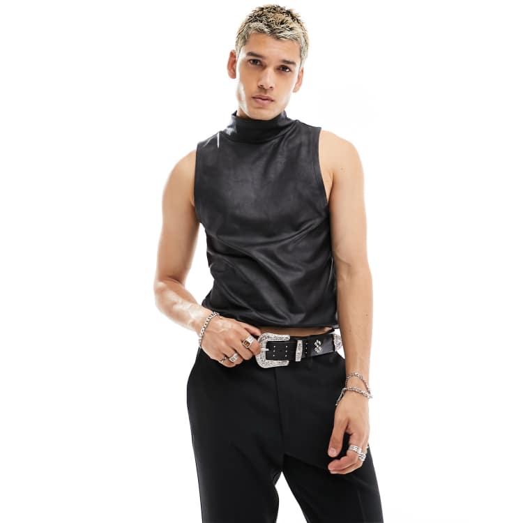 Leather high clearance neck top