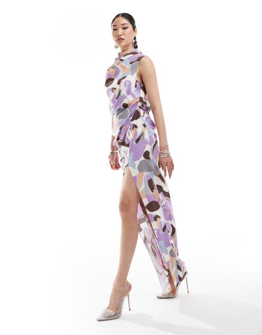 パーティードレス Multi Color Silk One Shoulder Dress Designer One Shoulder Dresses | Shop at Terani Couture