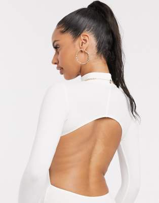 long sleeve open back bodysuit