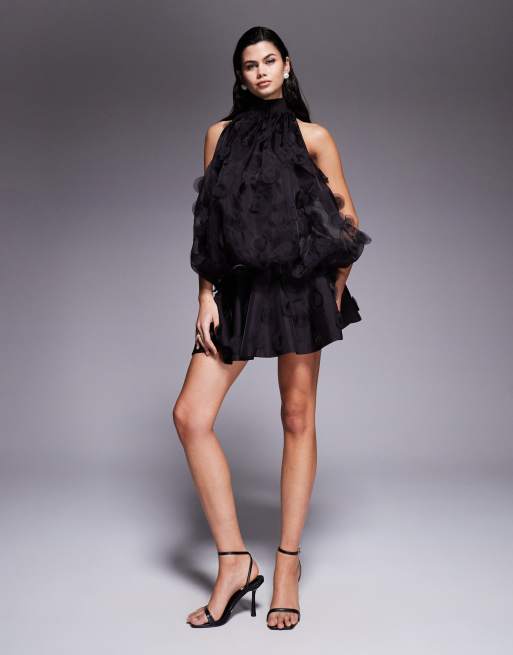 ASOS DESIGN high neck organza halter mini dress in brown, 4 of 4