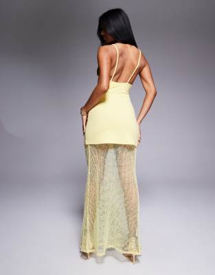 ASOS DESIGN HIGH NECK PEPLUM MAXI DRESS WITH PRINTED BODICE AND SHEER SKIRT 