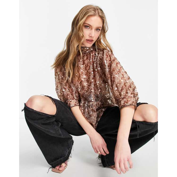 Lipsy Lace Peplum Top With High Neck, $12, Asos