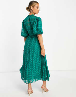 asos green pleated dress