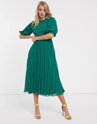 asos green pleated dress