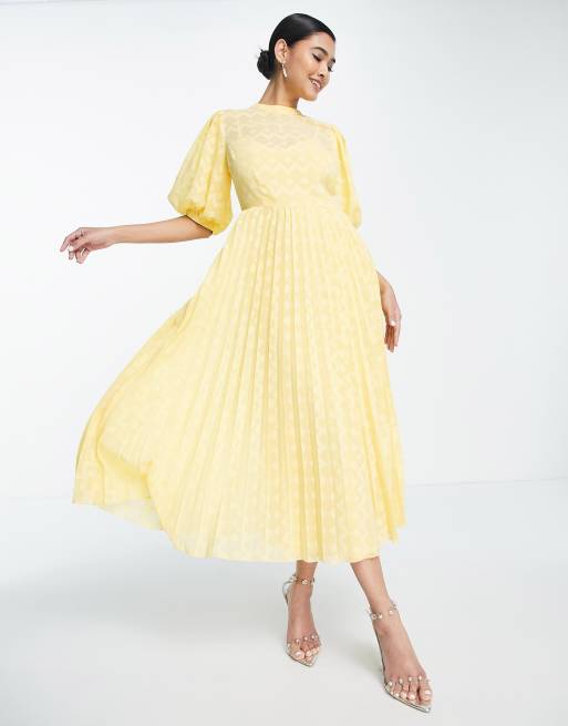 Asos yellow best sale pleated dress