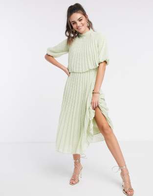 asos design pleated bandeau midi dress with double layer