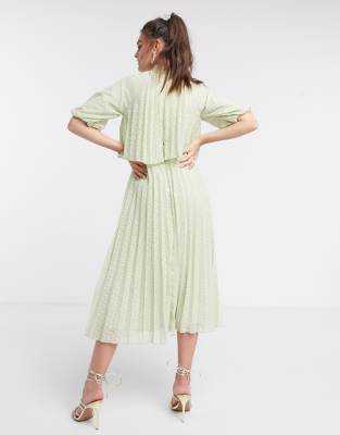 asos design high neck pleated midi dress