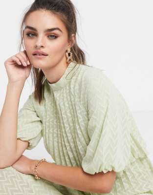 asos design high neck pleated midi dress