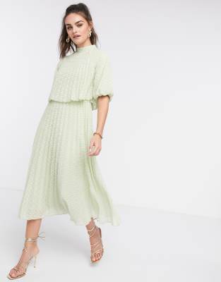 asos design high neck pleated midi dress