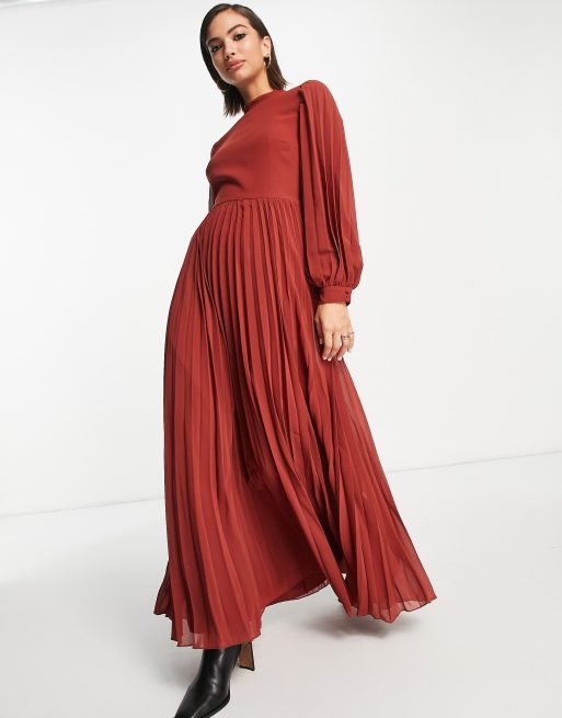 Asos design high neck pleated best sale maxi dress