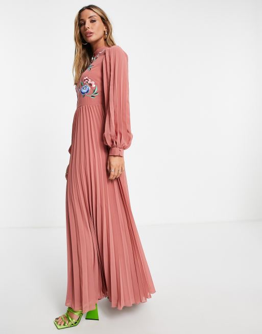 Long sleeve 2025 pleated maxi dress