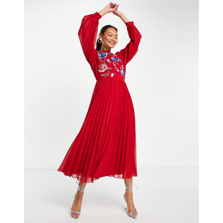 Asos red embroidered dress on sale