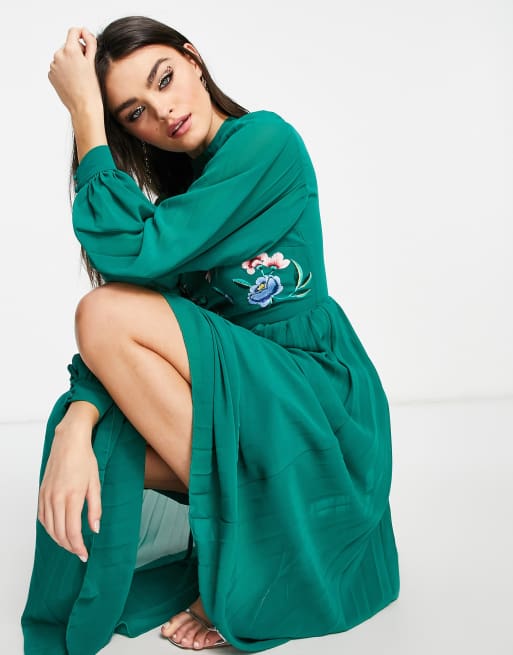 Asos green hot sale pleated dress