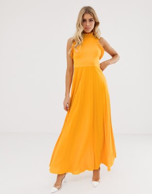 asos design high neck pleated maxi dress