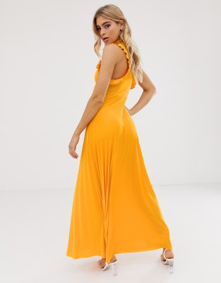 asos design high neck pleated maxi dress