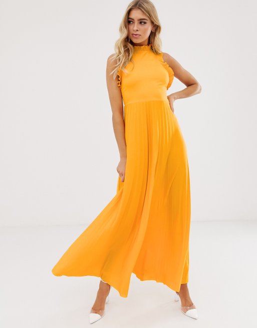 High neck cheap pleated maxi dress