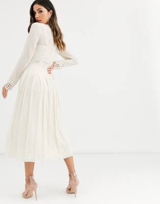 asos design high neck pleated midi dress