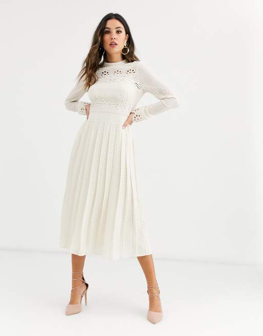 Asos white pleated on sale dress