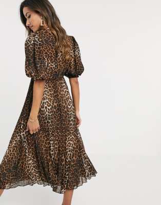 high neck leopard print midi dress