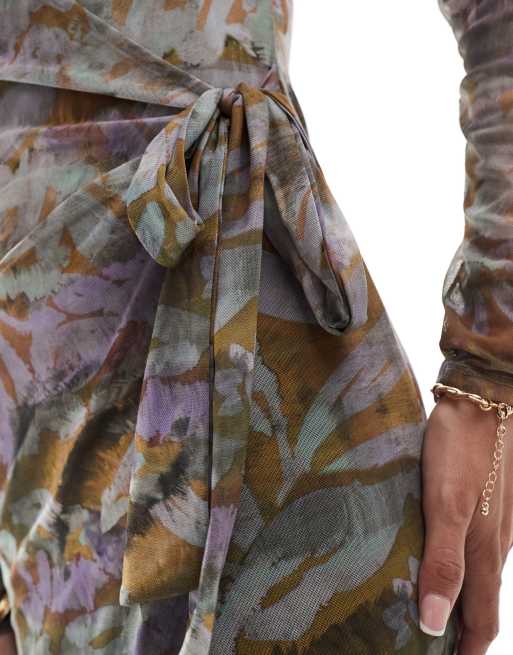 ASOS DESIGN high neck printed maxi dress with wrap detail  in dark floral print, 4 of 4