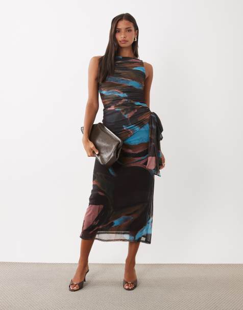 ASOS DESIGN high neck printed mesh maxi dress - view 1