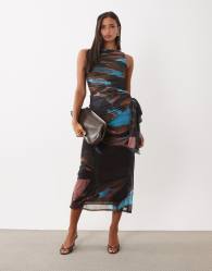 ASOS DESIGN high neck printed mesh maxi dress