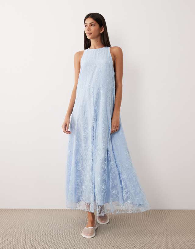 blue lace high neck dress Zapaka Women Navy Lace A-Line Long Mother of the Bride Dress High Neck Long Sleeves Wedding Guest Dress, Navy / US22W