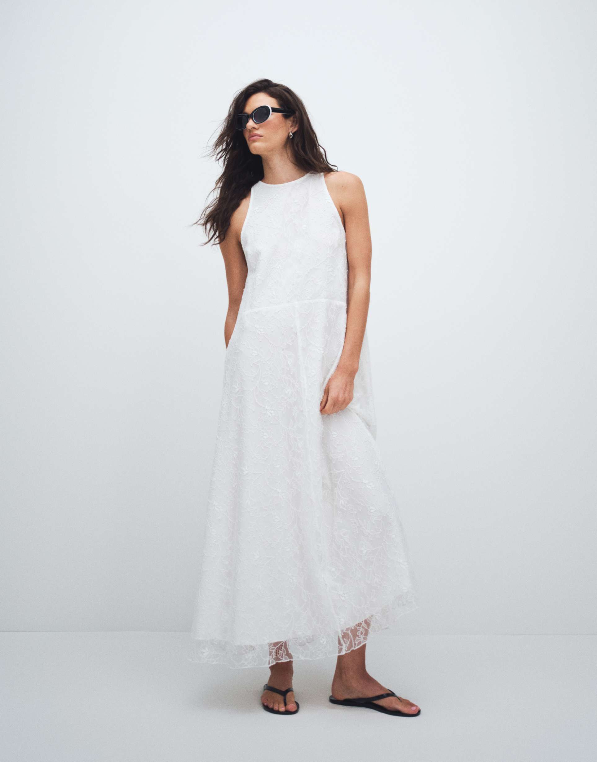 asos design high neck racer lace maxi dress in white