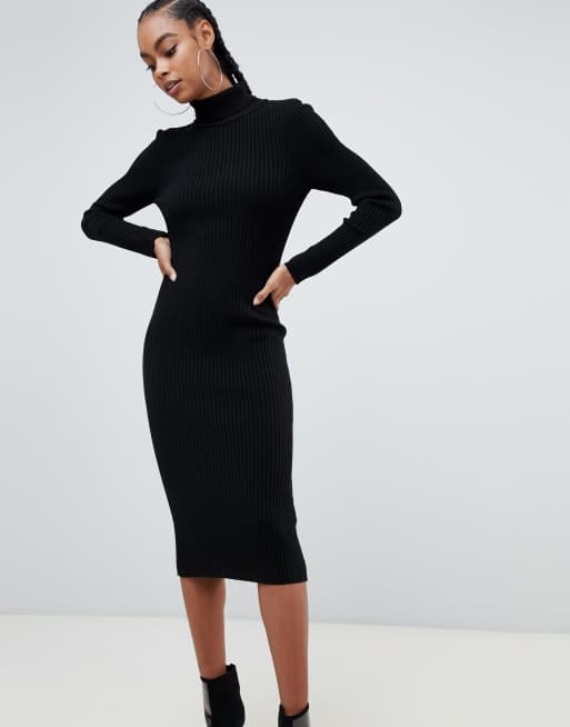 High neck rib cheap midi dress