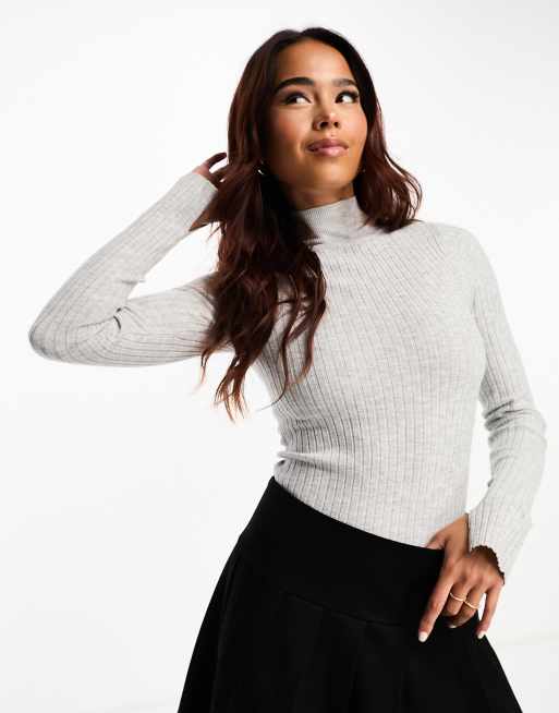 ASOS DESIGN high neck ribbed sweater in gray 