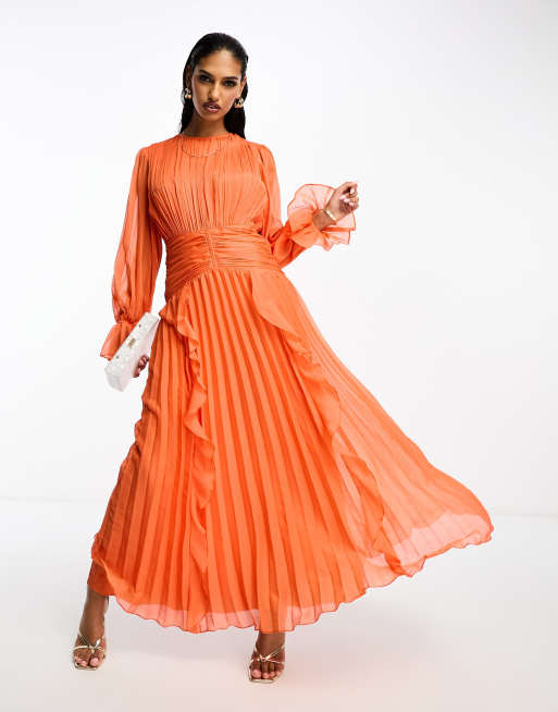 Asos orange cheap pleated dress