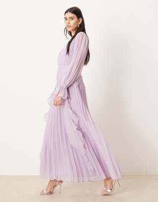 ASOS DESIGN high neck ruched belt detail maxi dress in lilac