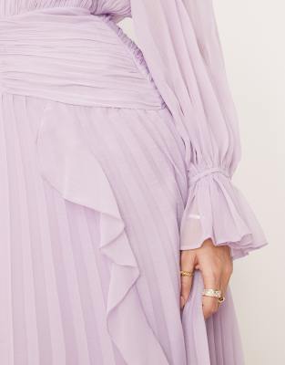 ASOS DESIGN high neck ruched belt detail maxi dress in lilac