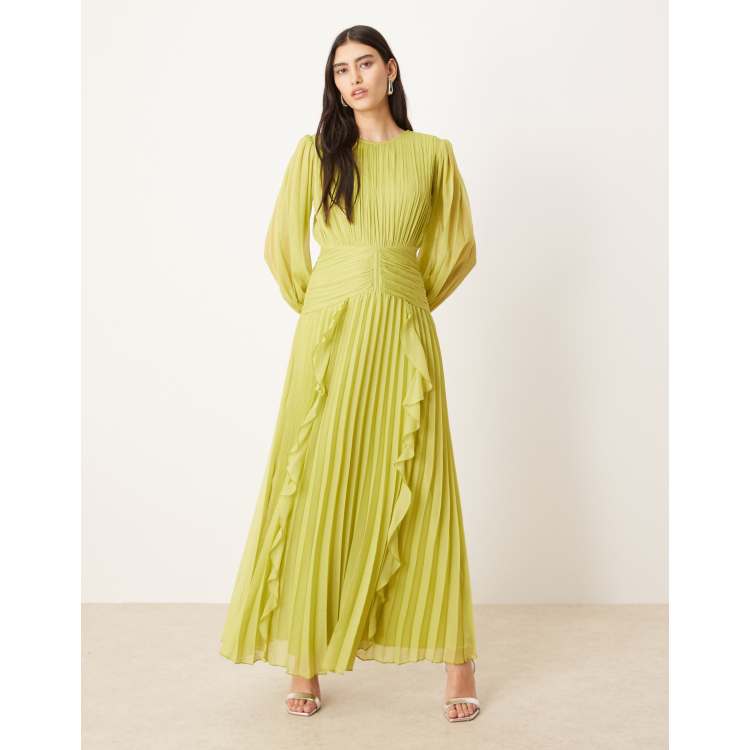 green emerald velvet dress GISELLE RUFFLE MAXI DRESS